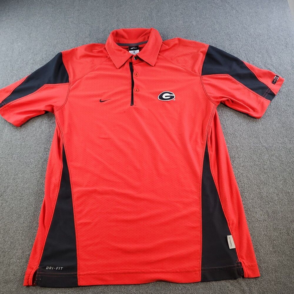 Nike Georgia Bulldogs Polo Shirt Mens Medium Short Sleeve Red Dri Fit Authentic